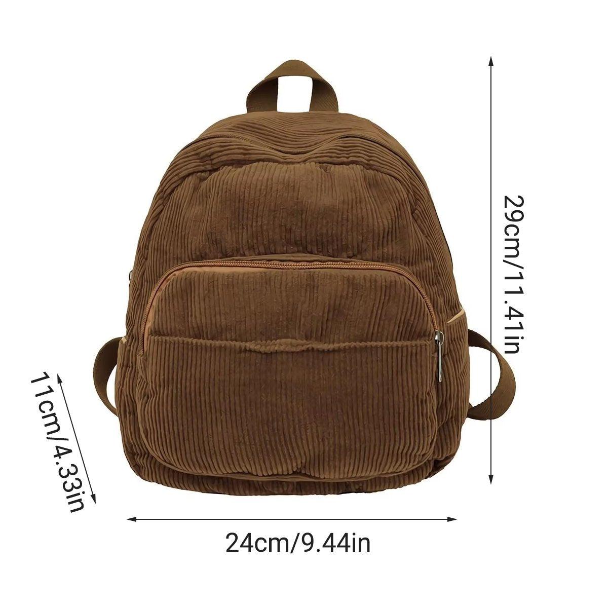 Schoolbag Corduroy Shoulder Bag Simple Mini Backpack for Daily Casual Use V528-BOOK-BAG-COFFEE-698051