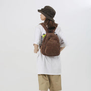 Schoolbag Corduroy Shoulder Bag Simple Mini Backpack for Daily Casual Use V528-BOOK-BAG-COFFEE-698051
