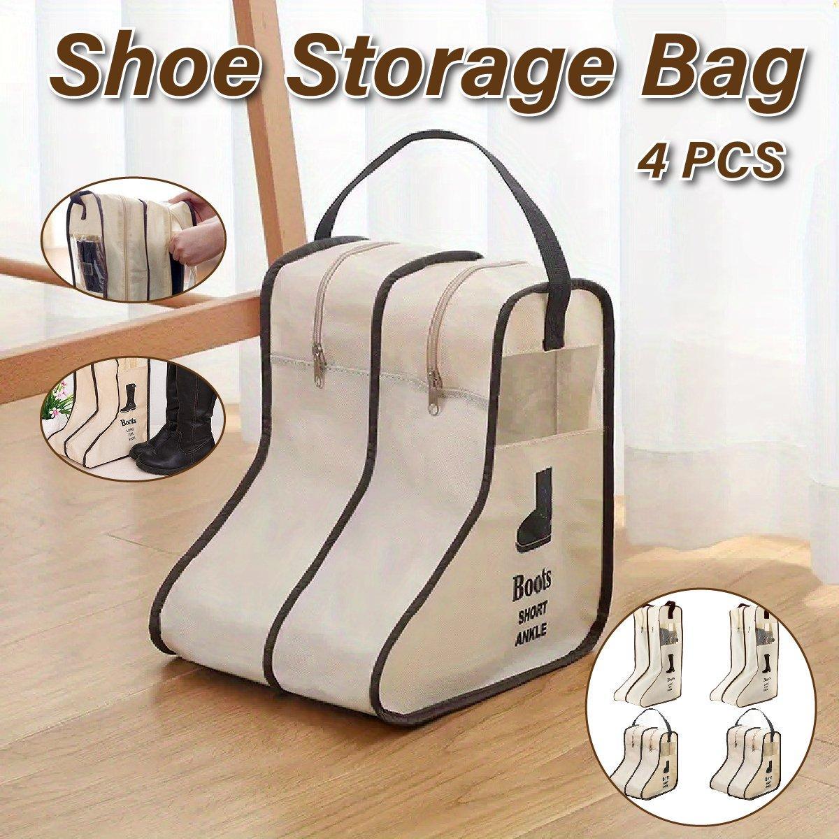 4PCS Beige Travel Shoe Bag Home Boot Storage Visual Dustproof Long Short Covers V528-BOOT-POCKET-BEIGE-4PCS-286330