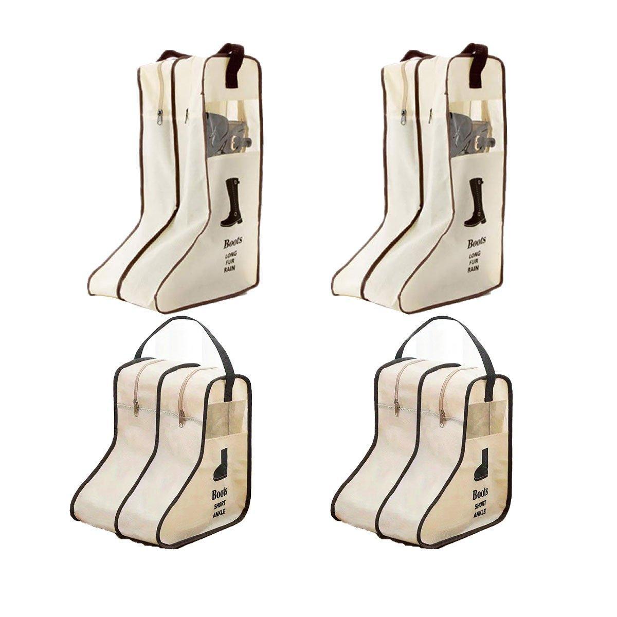 4PCS Beige Travel Shoe Bag Home Boot Storage Visual Dustproof Long Short Covers V528-BOOT-POCKET-BEIGE-4PCS-286330