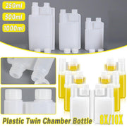 250-1000ml Plastic Twin Chamber Bottle with Tamper Evident Cap for Chemical Liquids - 10Pcs 1000ml