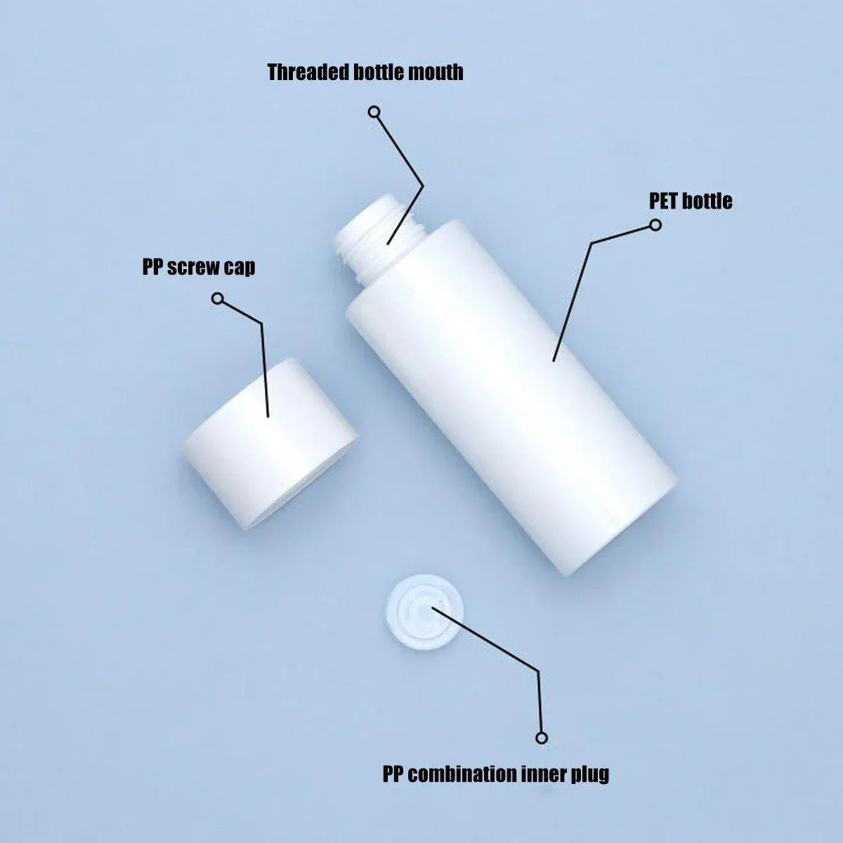 50/100/150ml Plastic Toner Lotion Bottles Refillable Travel Cosmetic Containers - White Lid + White Bottle - V528-BOTTLE-10PCS-100ML-LBP-WHITE-832594