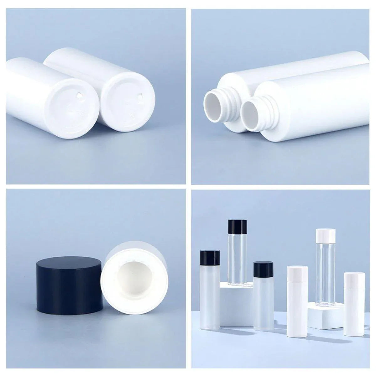 50/100/150ml Plastic Toner Lotion Bottles Refillable Travel Cosmetic Containers - Black Lid + White Bottle - V528-BOTTLE-10PCS-150ML-LBP-BLACK-227814