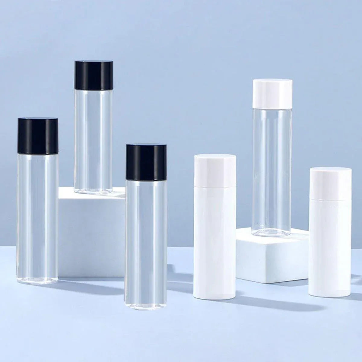 50/100/150ml Plastic Toner Lotion Bottles Refillable Travel Cosmetic Containers - Black Lid + Transparent V528-BOTTLE-10PCS-150ML-LTP-BLACK-168707