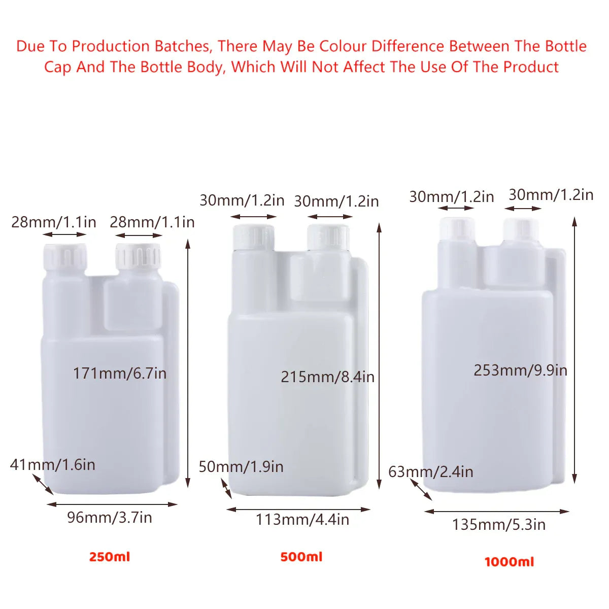 250-1000ml Plastic Twin Chamber Bottle with Tamper Evident Cap for Chemical Liquids - 10Pcs 500ml