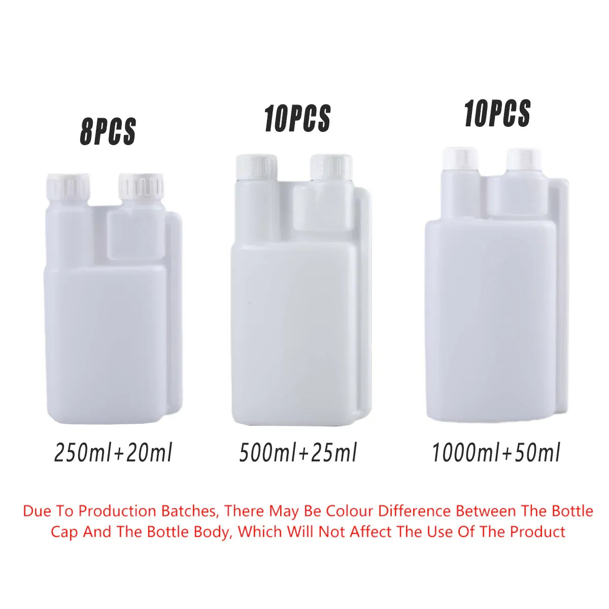 250-1000ml Plastic Twin Chamber Bottle with Tamper Evident Cap for Chemical Liquids - 10Pcs 500ml