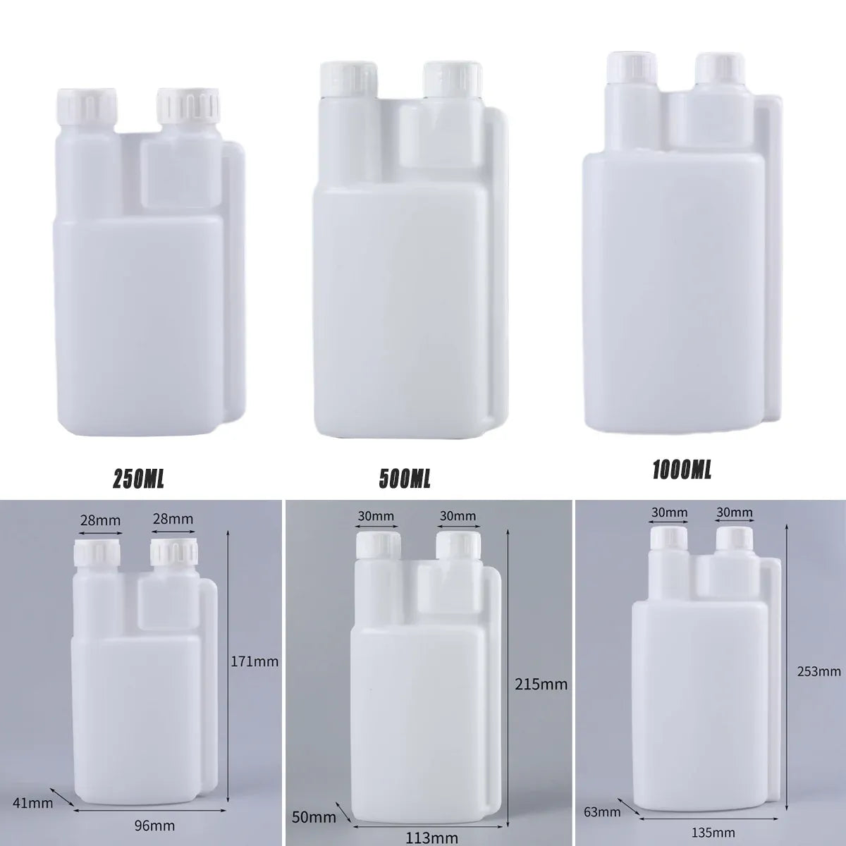 250-1000ml Plastic Twin Chamber Bottle with Tamper Evident Cap for Chemical Liquids - 10Pcs 500ml