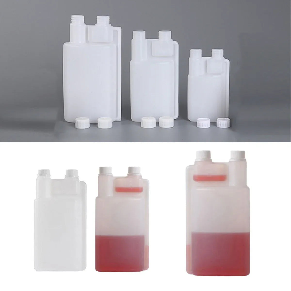 250-1000ml Plastic Twin Chamber Bottle with Tamper Evident Cap for Chemical Liquids - 10Pcs 500ml