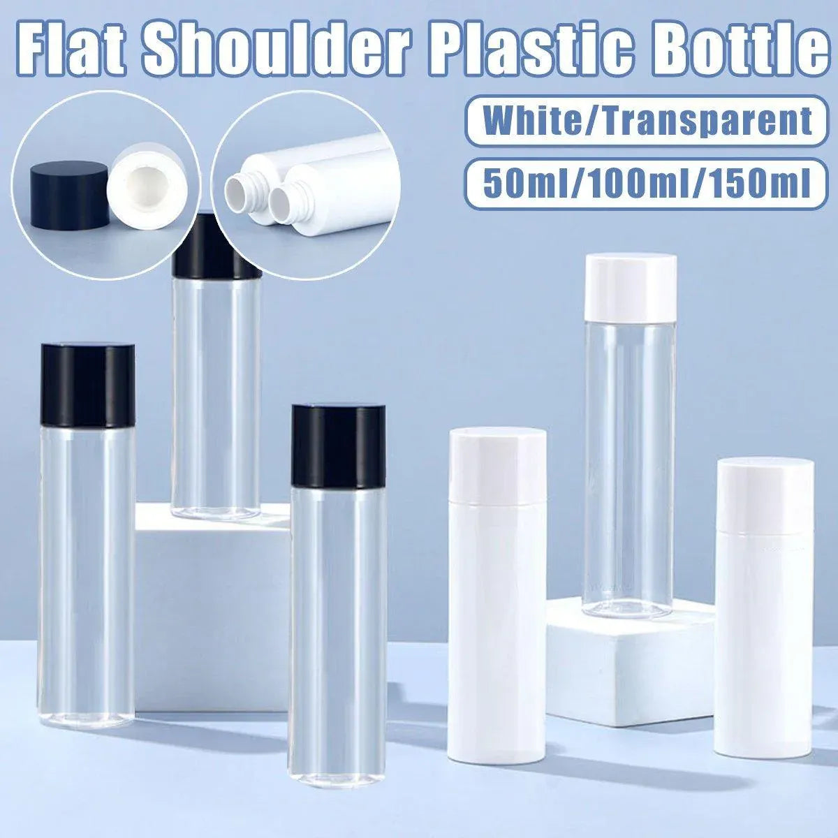 50/100/150ml Plastic Toner Lotion Bottles Refillable Travel Cosmetic Containers - Black Lid + White Bottle - V528-BOTTLE-10PCS-50ML-LBP-BLACK-277490
