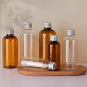 20pcs Brown Transparent Cosmetic Bottles with Aluminum Lids for Packaging - Brown-100ml V528-BOTTLE-20PCS-BROWN-100ML-583554