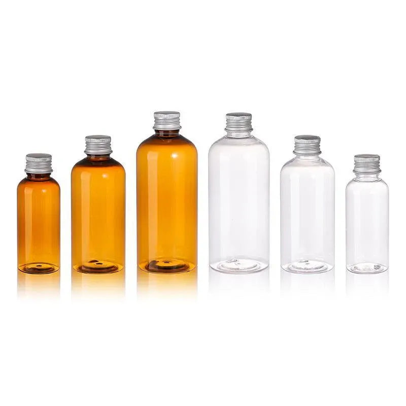 20pcs Brown Transparent Cosmetic Bottles with Aluminum Lids for Packaging - Brown-200ml V528-BOTTLE-20PCS-BROWN-200ML-458961