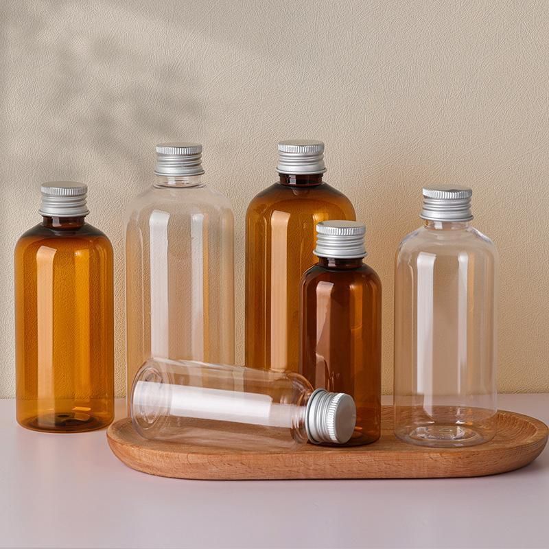 20pcs Brown Transparent Cosmetic Bottles with Aluminum Lids for Packaging - Brown-200ml V528-BOTTLE-20PCS-BROWN-200ML-458961