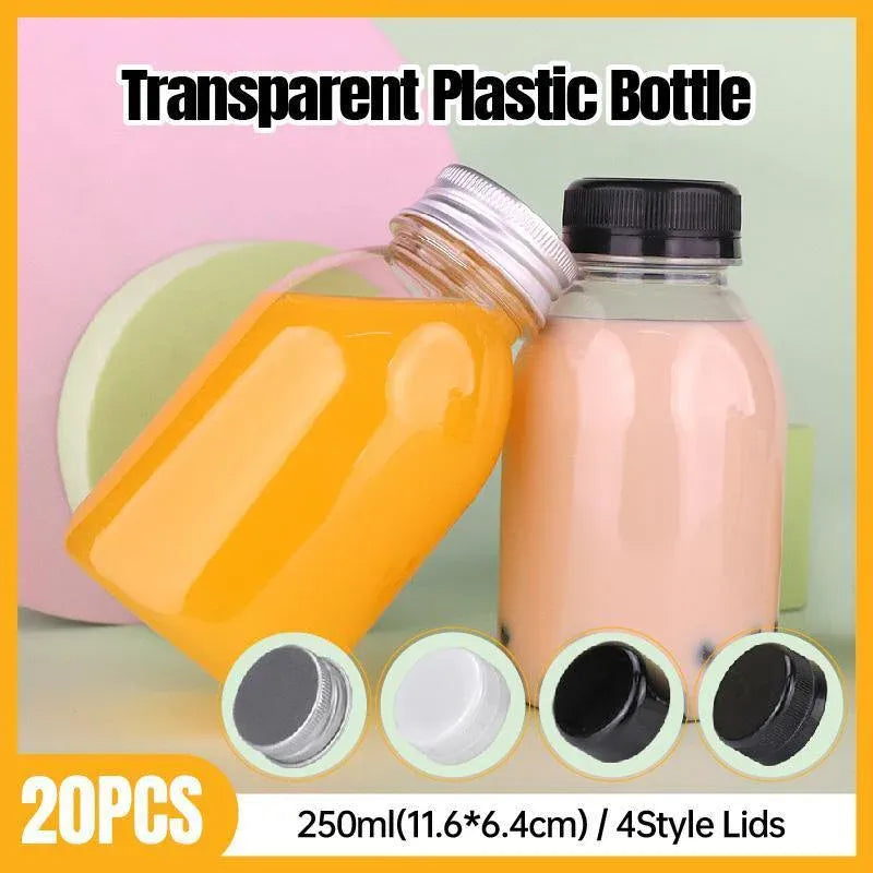 20pcs 250ml Reusable Plastic Juice Bottles 38mm Caliber Clear Beverage Container - Bottle-20pcs-Glossy -Black V528-BOTTLE-20PCS-GLOSSY-BLACK-230752