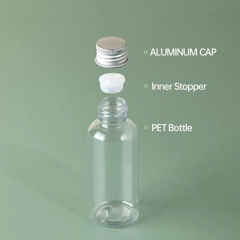 20pcs Brown Transparent Cosmetic Bottles with Aluminum Lids for Packaging - Transparent-100ml V528-BOTTLE-20PCS-TRANSPARENT-100ML-465789