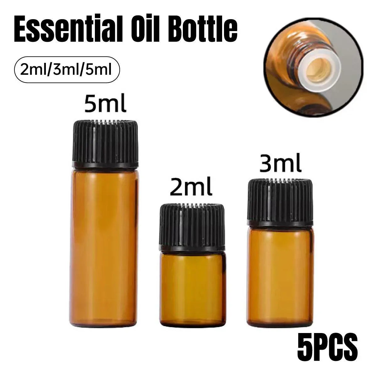 5pcs 2ml-5ml Amber Glass Orifice Reducer Bottles Sample Vial Dram Essential Oils - 2ml V528-BOTTLE-5PCS-2ML-574026