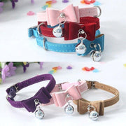 1x Adjustable Suede Cat Collar with Bow Bell Pink Blue Black Red - Rose Red V528-BOWCOLLAR-ROSERED-22448