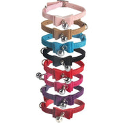 1x Adjustable Suede Cat Collar with Bow Bell Pink Blue Black Red - Rose Red V528-BOWCOLLAR-ROSERED-22448