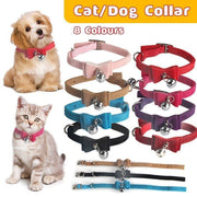 1x Adjustable Suede Cat Collar with Bow Bell Pink Blue Black Red - Rose Red V528-BOWCOLLAR-ROSERED-22448