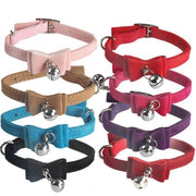 1x Adjustable Suede Cat Collar with Bow Bell Pink Blue Black Red - Rose Red V528-BOWCOLLAR-ROSERED-22448