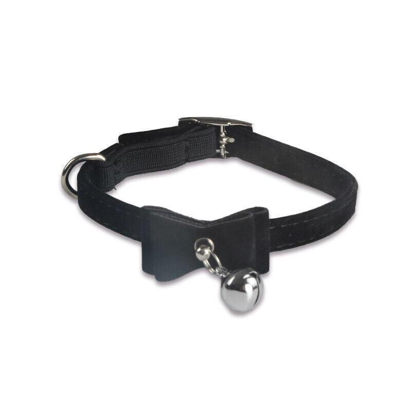 1x Adjustable Suede Cat Collar with Bow Bell Pink Blue Black Red - Rose Red V528-BOWCOLLAR-ROSERED-22448