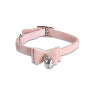 1x Adjustable Suede Cat Collar with Bow Bell Pink Blue Black Red - Rose Red V528-BOWCOLLAR-ROSERED-22448