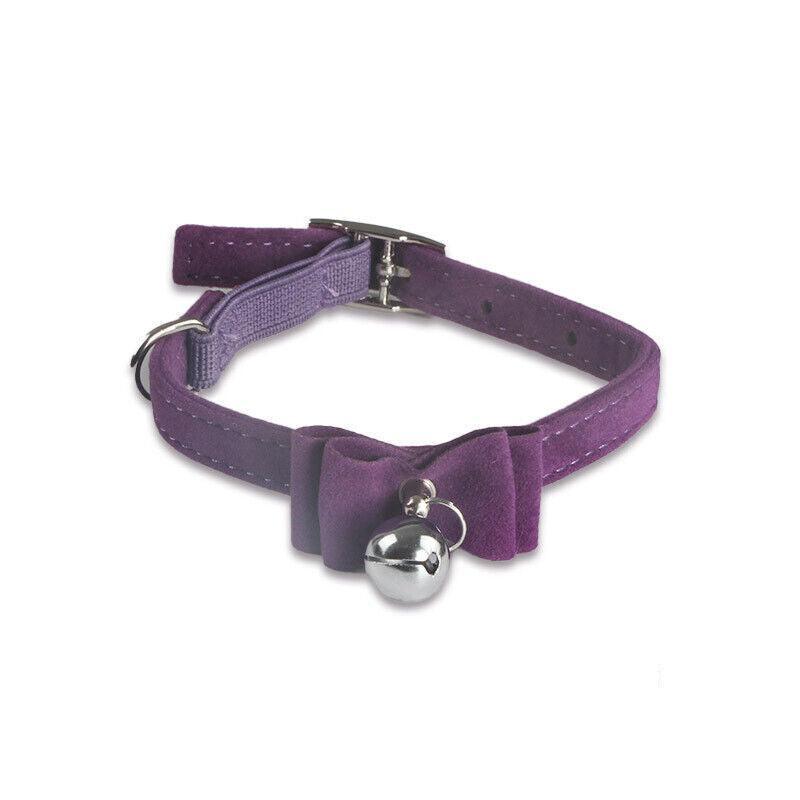 1x Adjustable Suede Cat Collar with Bow Bell Pink Blue Black Red - Rose Red V528-BOWCOLLAR-ROSERED-22448