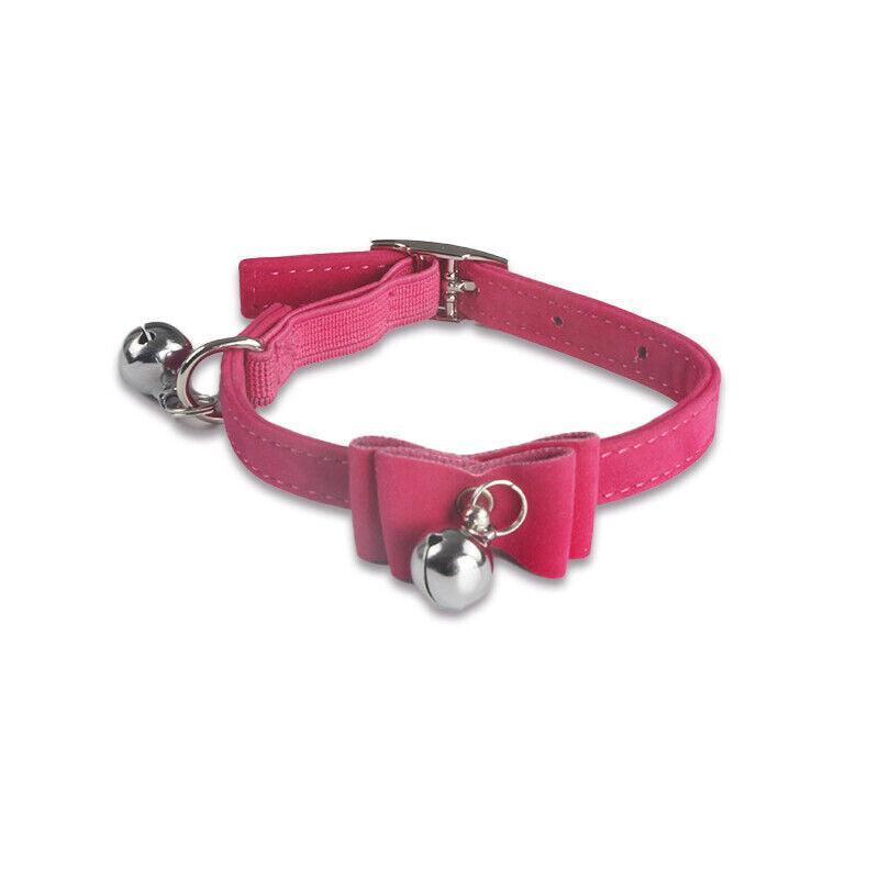 1x Adjustable Suede Cat Collar with Bow Bell Pink Blue Black Red - Rose Red V528-BOWCOLLAR-ROSERED-22448