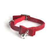 1x Adjustable Suede Cat Collar with Bow Bell Pink Blue Black Red - Rose Red V528-BOWCOLLAR-ROSERED-22448