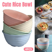 4pcs Wheat Straw Rice Bowl Round Noodle Bowl Drop Proof Kitchen Tableware Set V528-BOWL-4PCS-17CM-296065
