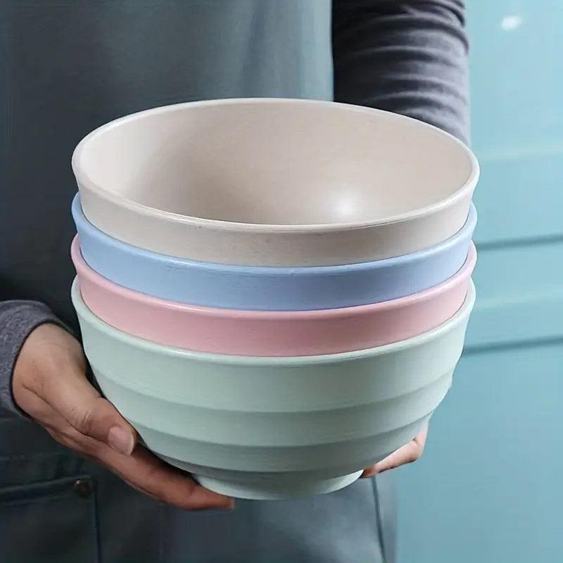 4pcs Wheat Straw Rice Bowl Round Noodle Bowl Drop Proof Kitchen Tableware Set V528-BOWL-4PCS-17CM-296065