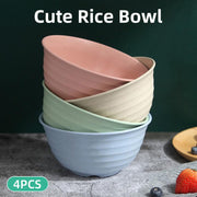 4pcs Wheat Straw Rice Bowl Round Noodle Bowl Drop Proof Kitchen Tableware Set V528-BOWL-4PCS-17CM-296065