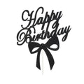 Happy Birthday Cake Topper Colour Printed Acrylic Party Decorations - Black-Bowknot V528-BOWTIE-BLACK-189555