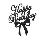 Happy Birthday Cake Topper Colour Printed Acrylic Party Decorations - Black-Bowknot V528-BOWTIE-BLACK-189555