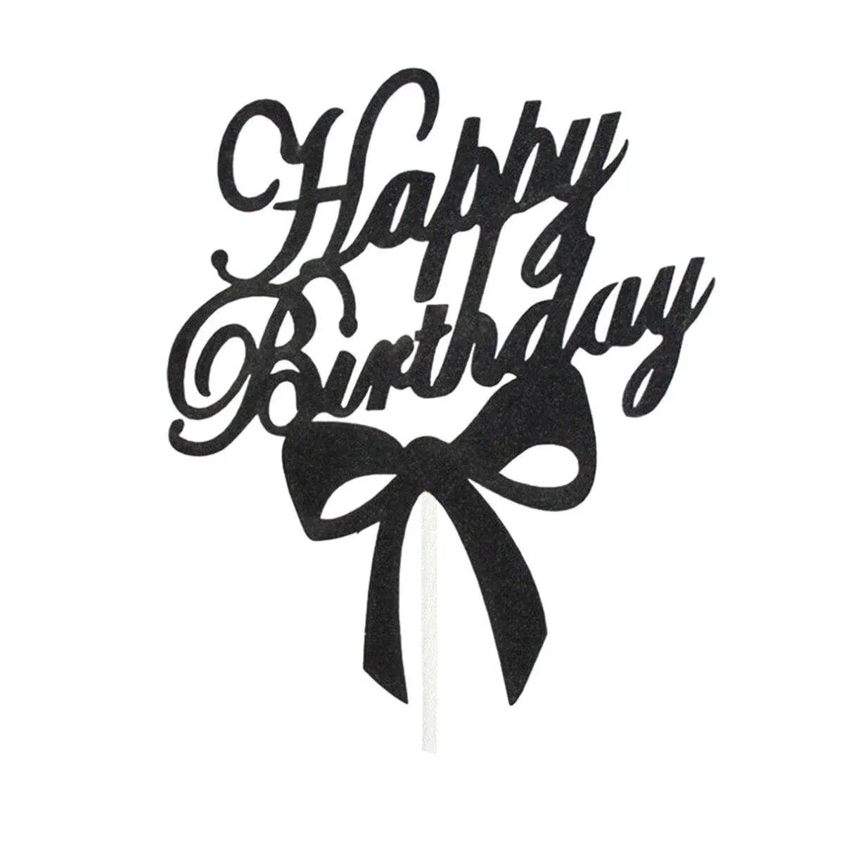 Happy Birthday Cake Topper Colour Printed Acrylic Party Decorations - Black-Bowknot V528-BOWTIE-BLACK-189555
