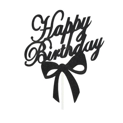 Happy Birthday Cake Topper Colour Printed Acrylic Party Decorations - Black-Bowknot V528-BOWTIE-BLACK-189555