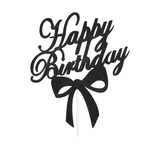 Happy Birthday Cake Topper Colour Printed Acrylic Party Decorations - Black-Bowknot V528-BOWTIE-BLACK-189555