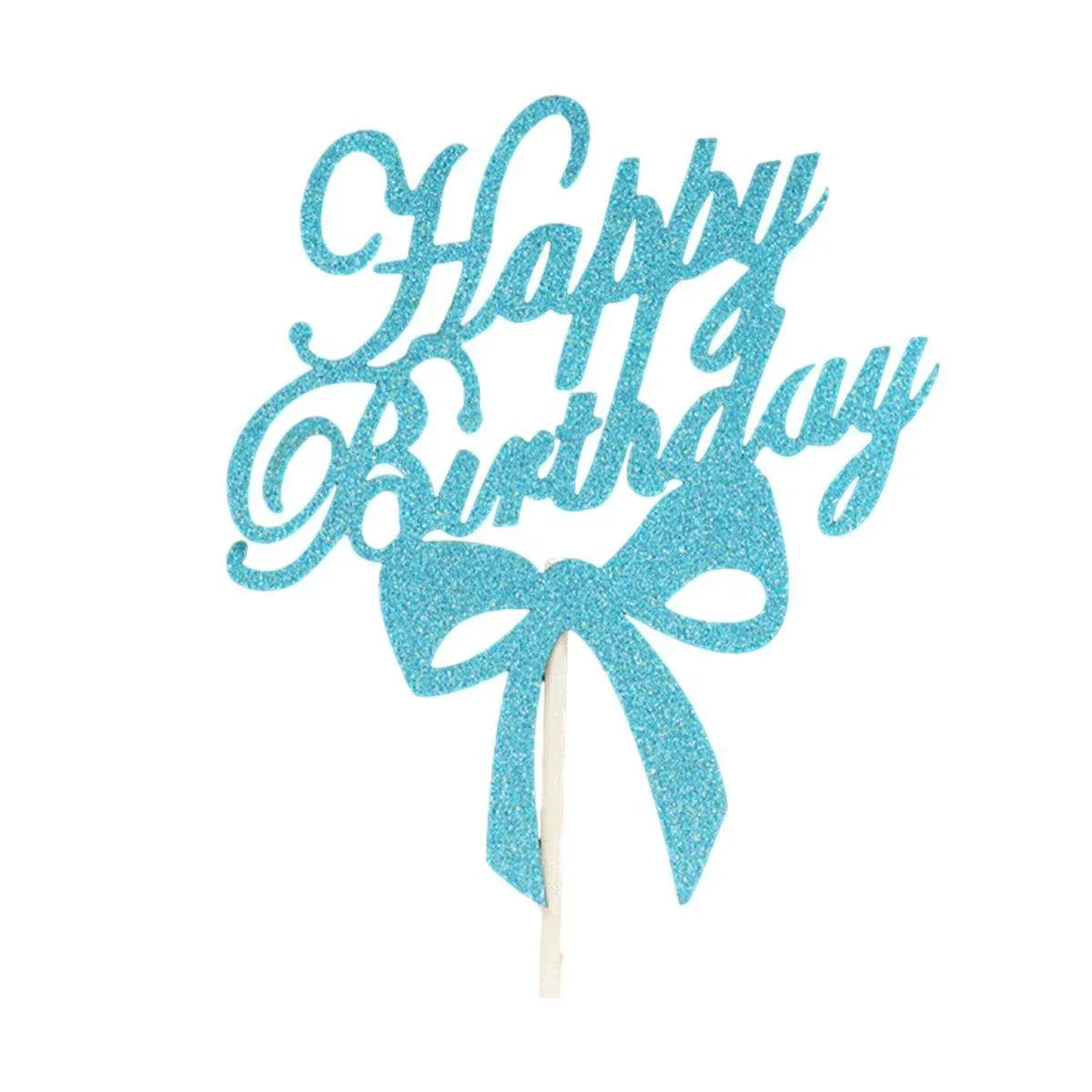 Happy Birthday Cake Topper Colour Printed Acrylic Party Decorations - Blue-Bowknot V528-BOWTIE-BLUE-403924
