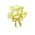 Happy Birthday Cake Topper Colour Printed Acrylic Party Decorations - Gold-Bowknot V528-BOWTIE-GOLD-980255
