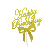 Happy Birthday Cake Topper Colour Printed Acrylic Party Decorations - Gold-Bowknot V528-BOWTIE-GOLD-980255