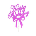 Happy Birthday Cake Topper Colour Printed Acrylic Party Decorations - Rose Red-Bowknot V528-BOWTIE-ROSERED-146540
