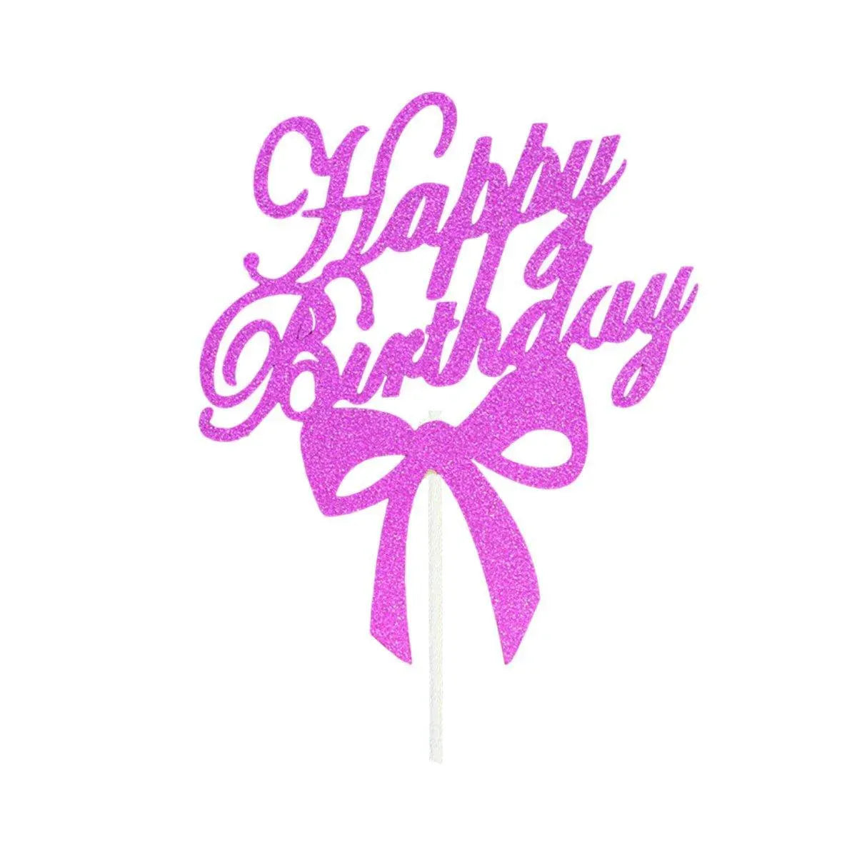 Happy Birthday Cake Topper Colour Printed Acrylic Party Decorations - Rose Red-Bowknot V528-BOWTIE-ROSERED-146540