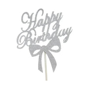 Happy Birthday Cake Topper Colour Printed Acrylic Party Decorations - Silver-Bowknot V528-BOWTIE-SILVER-244160
