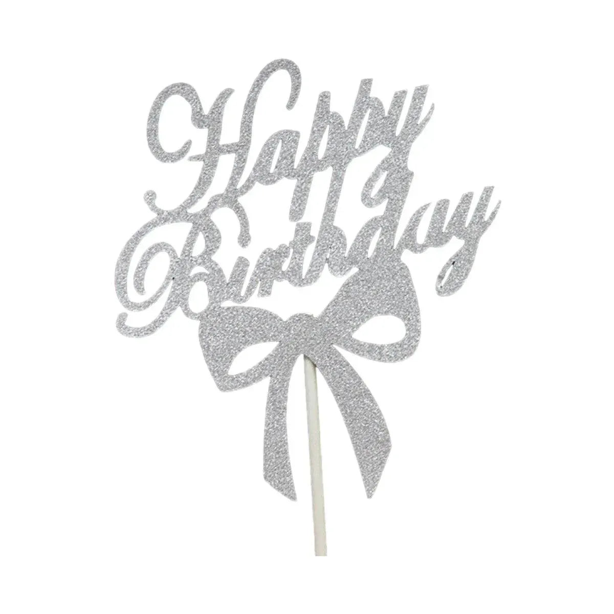 Happy Birthday Cake Topper Colour Printed Acrylic Party Decorations - Silver-Bowknot V528-BOWTIE-SILVER-244160