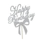 Happy Birthday Cake Topper Colour Printed Acrylic Party Decorations - Silver-Bowknot V528-BOWTIE-SILVER-244160