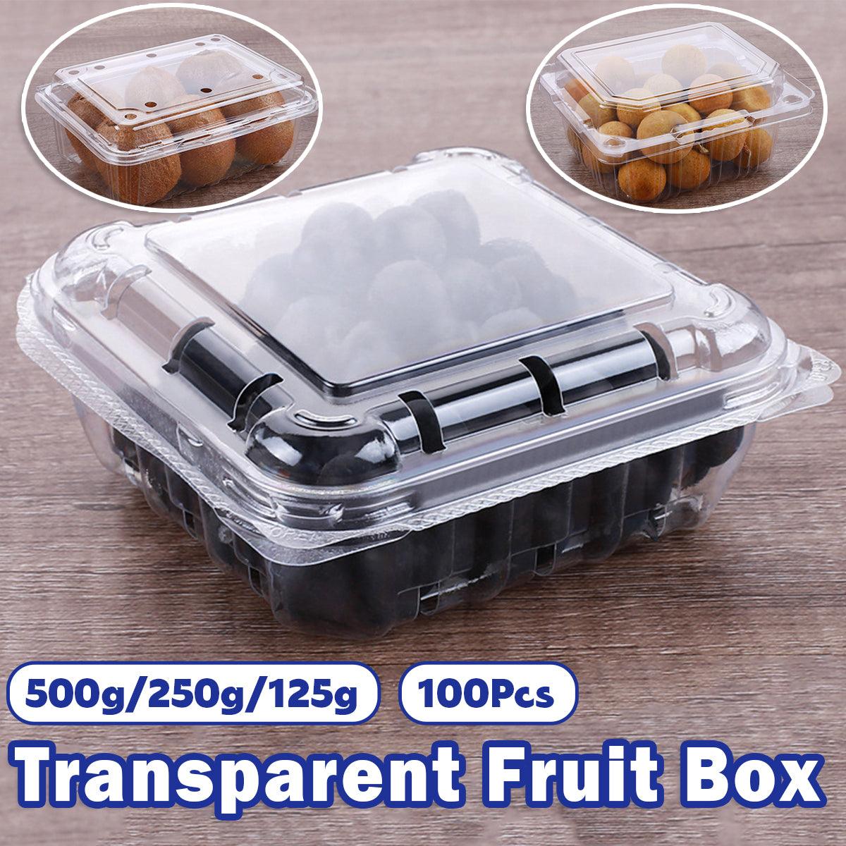 100pcs Transparent Plastic Fruit Box with Tape Cover Storage Packaging for Fruit - 125g V528-BOX-100PCS-125G-708776
