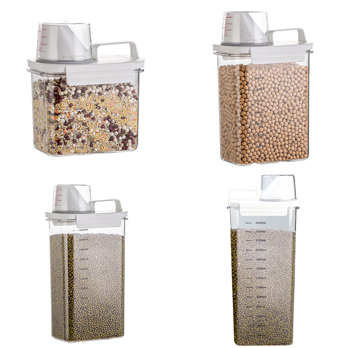 Sealed Household Grain Storage Box Transparent Rice Bucket Kitchen Storage - 1100ml