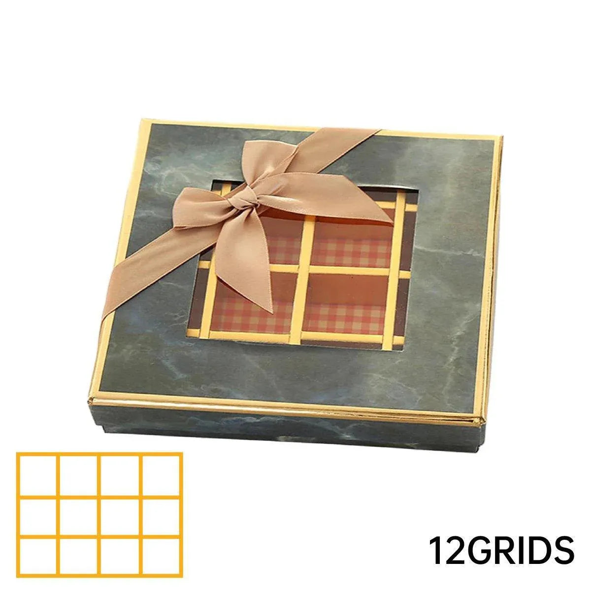 25X Valentines Day 9/12Grids Chocolate Box Gourmet Desserts Gift Display Window - Gray 9Grids-12-12-4-25pcs V528-BOX-12-12-4-25PCS-GREY-681523