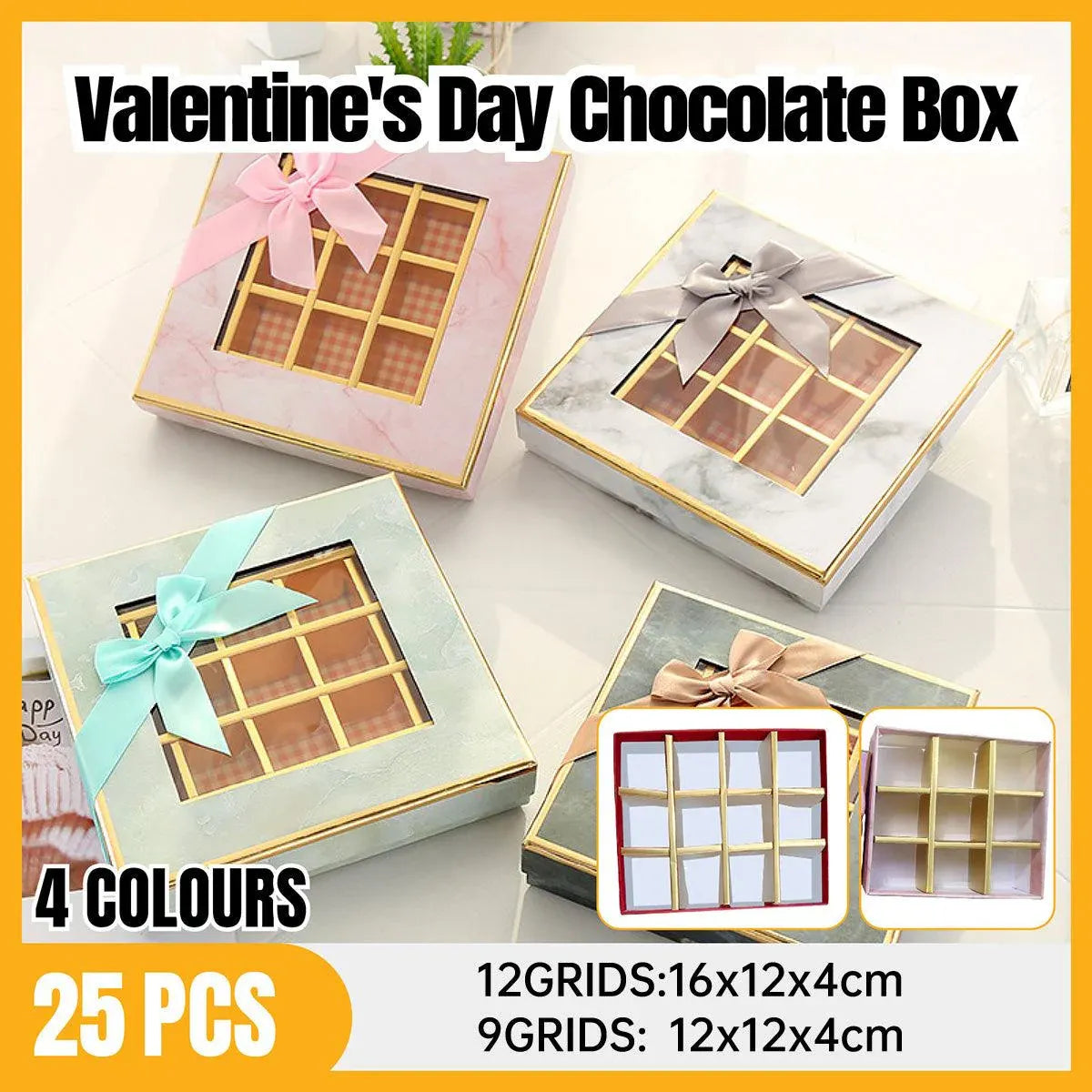 25X Valentines Day 9/12Grids Chocolate Box Gourmet Desserts Gift Display Window - Tiffany 9Grids-12-12-4-25pcs V528-BOX-12-12-4-25PCS-TIFFANY-190543