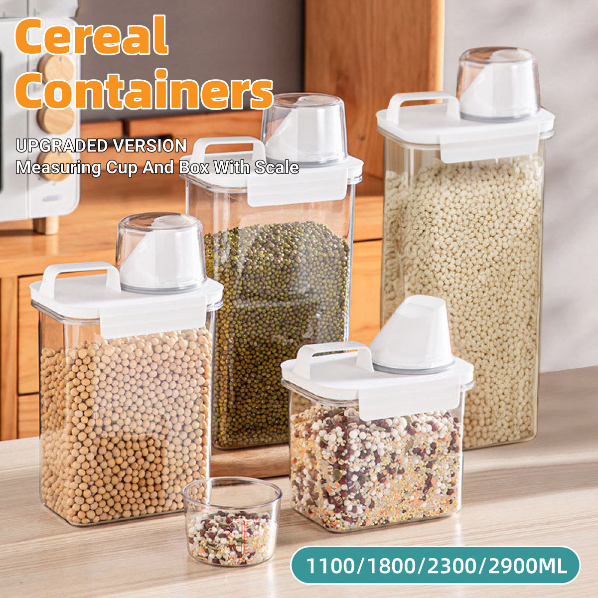 Sealed Household Grain Storage Box Transparent Rice Bucket Kitchen Storage - 2300ml