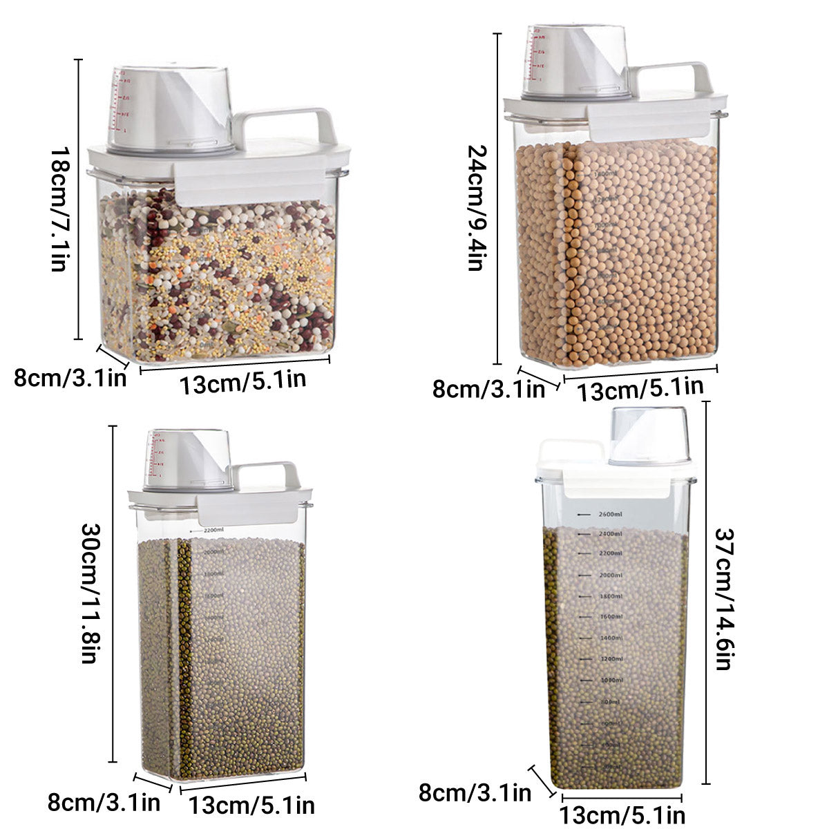 Sealed Household Grain Storage Box Transparent Rice Bucket Kitchen Storage - 2300ml